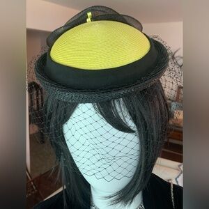 Vintage 1950s Sylvia Yellow & Black Veil Cocktail Hat